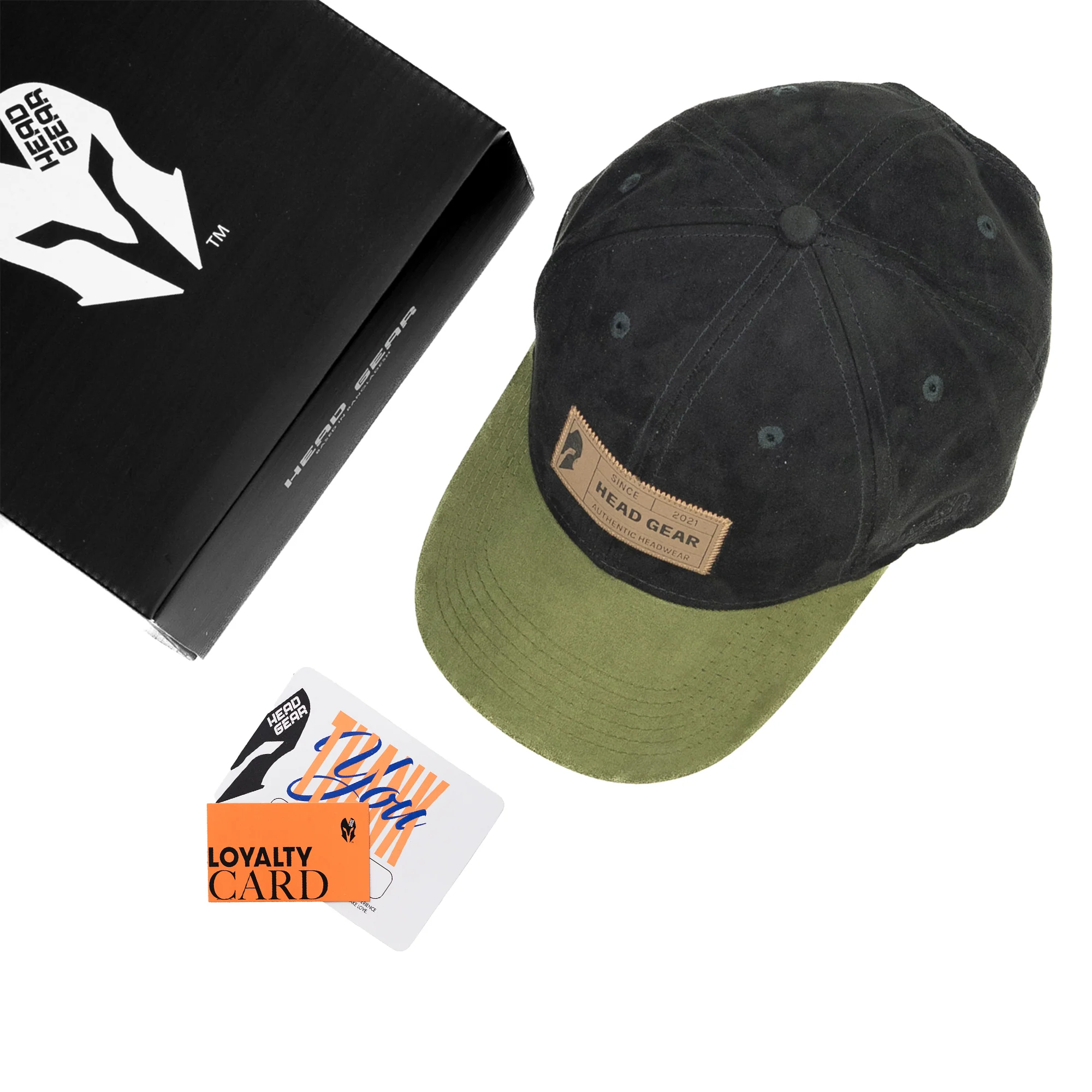 HEAD GEAR BLACK OLIVE LEATHER PATCH CAP - Image 2