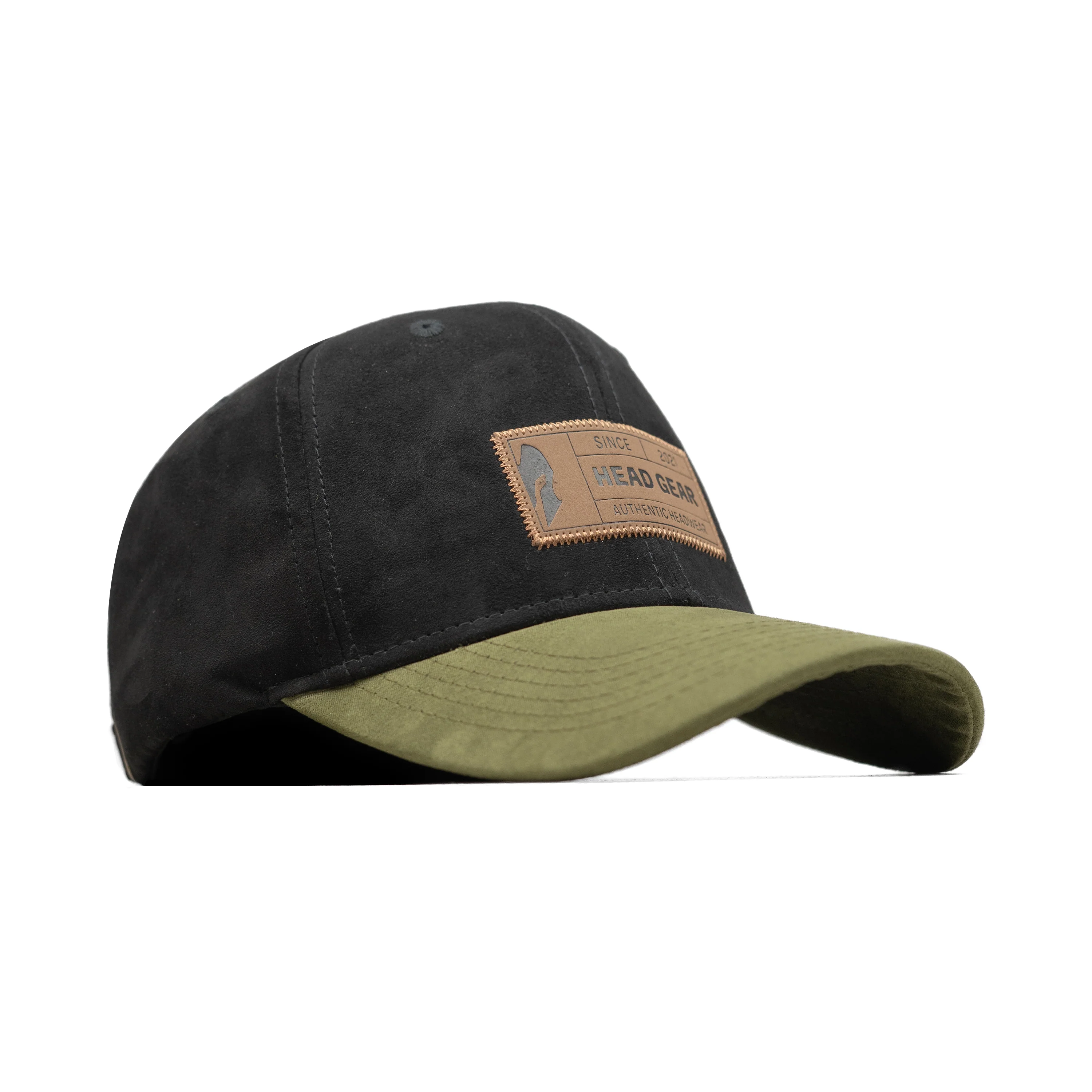 HEAD GEAR BLACK OLIVE LEATHER PATCH CAP - Image 3