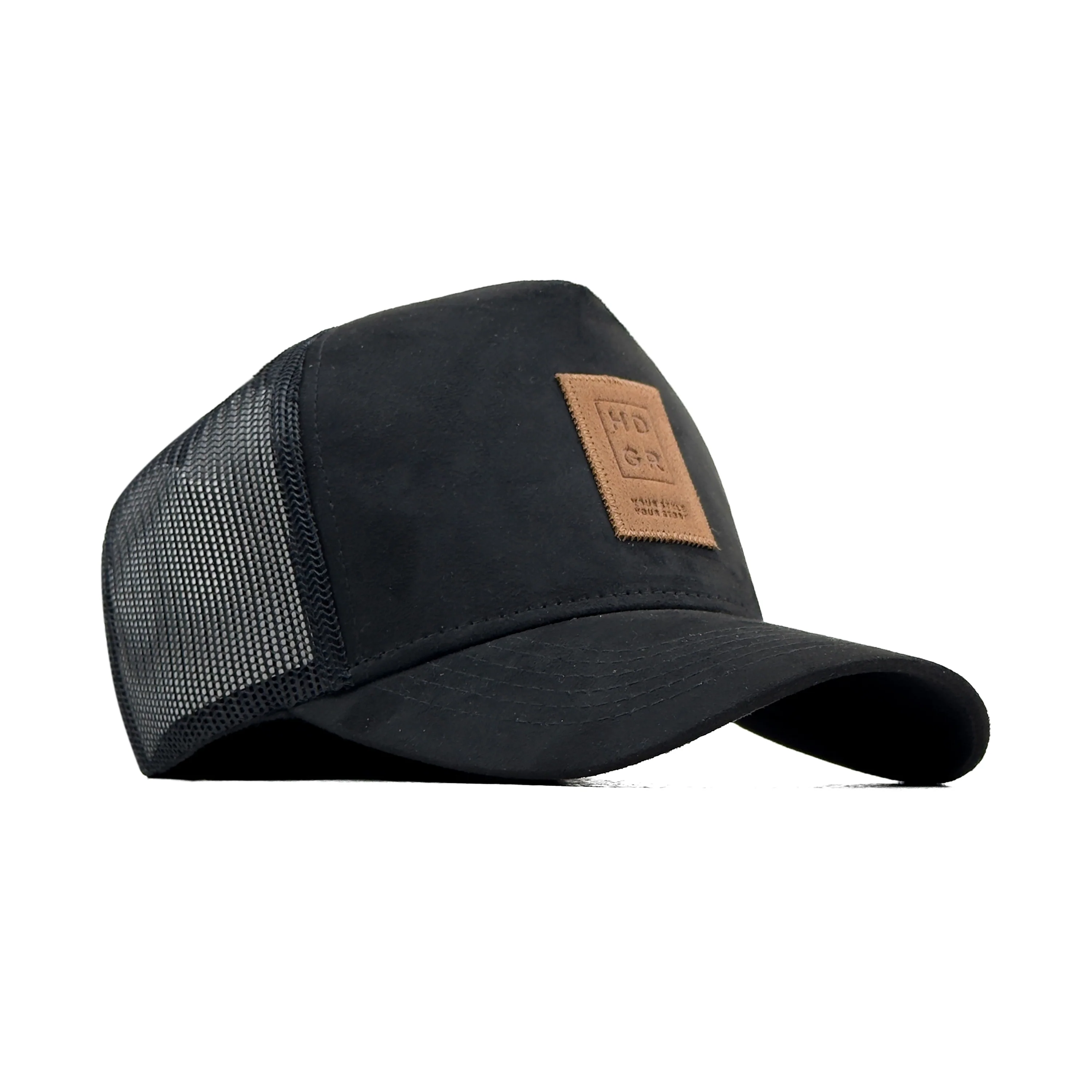 HEAD GEAR BLACK TRUCKER LEATHER PATCH CAP - Image 3