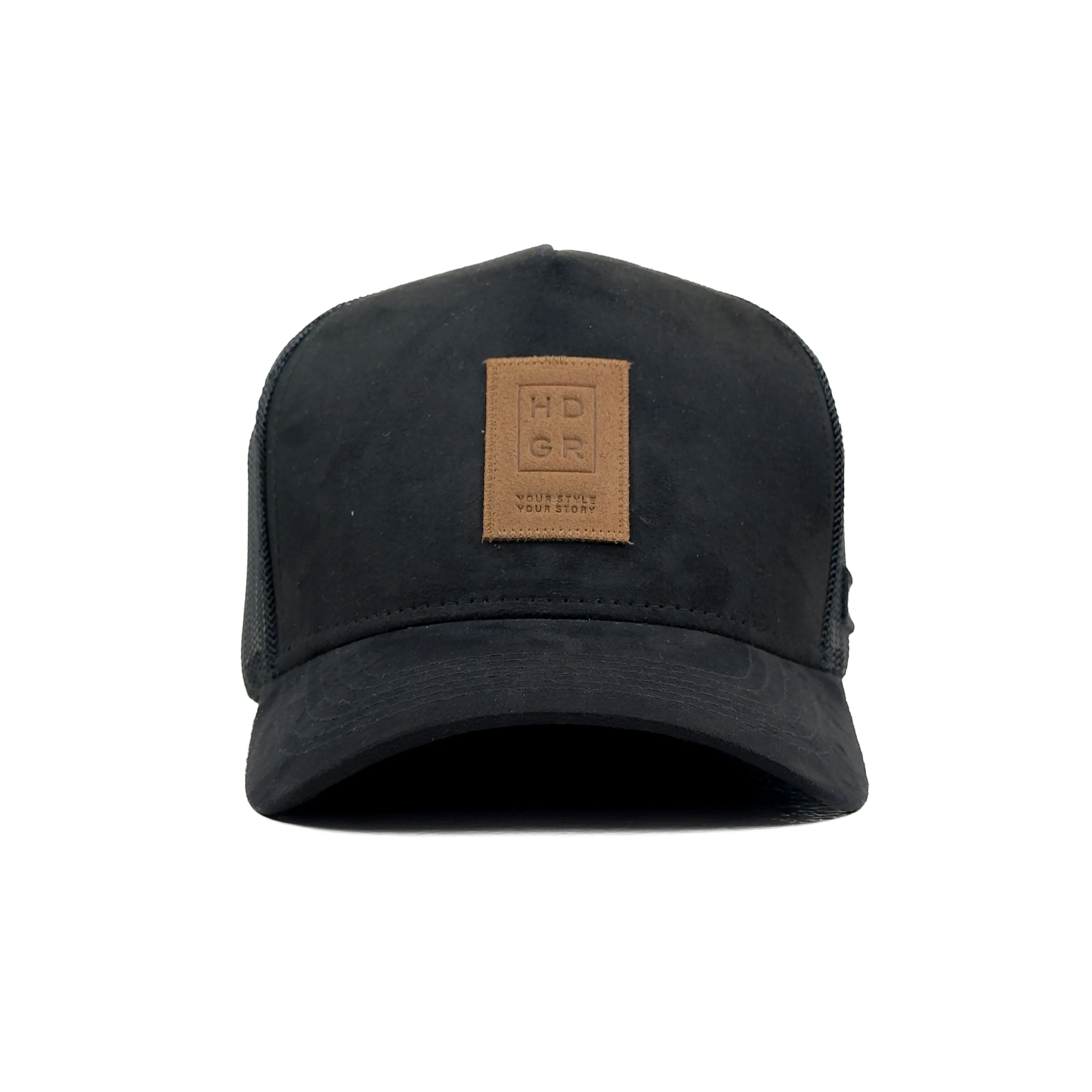 HEAD GEAR BLACK TRUCKER LEATHER PATCH CAP - Image 4