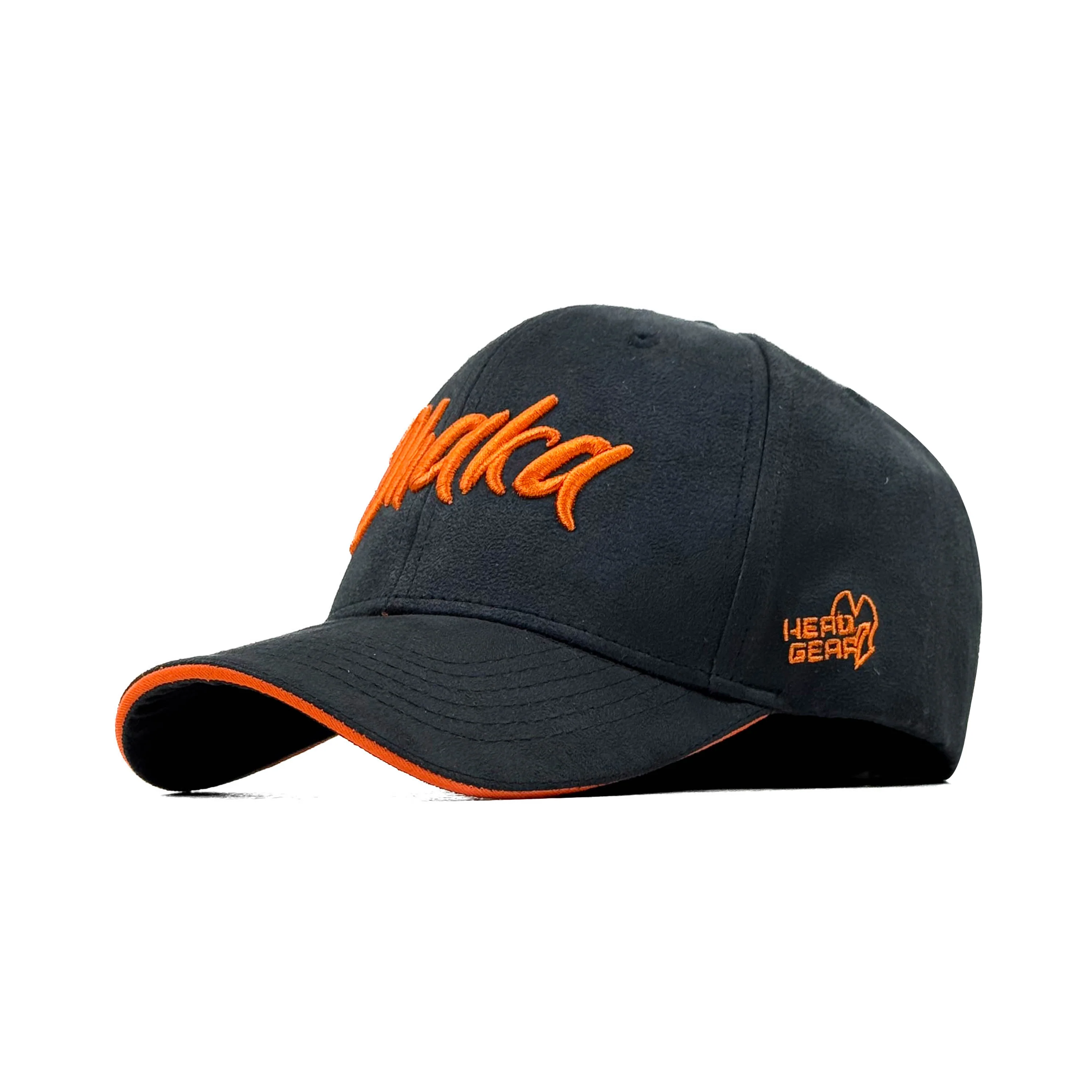 HEAD GEAR DHAKA BLACK WITH ORANGE SANDWICH SUEDE CAP - Image 3