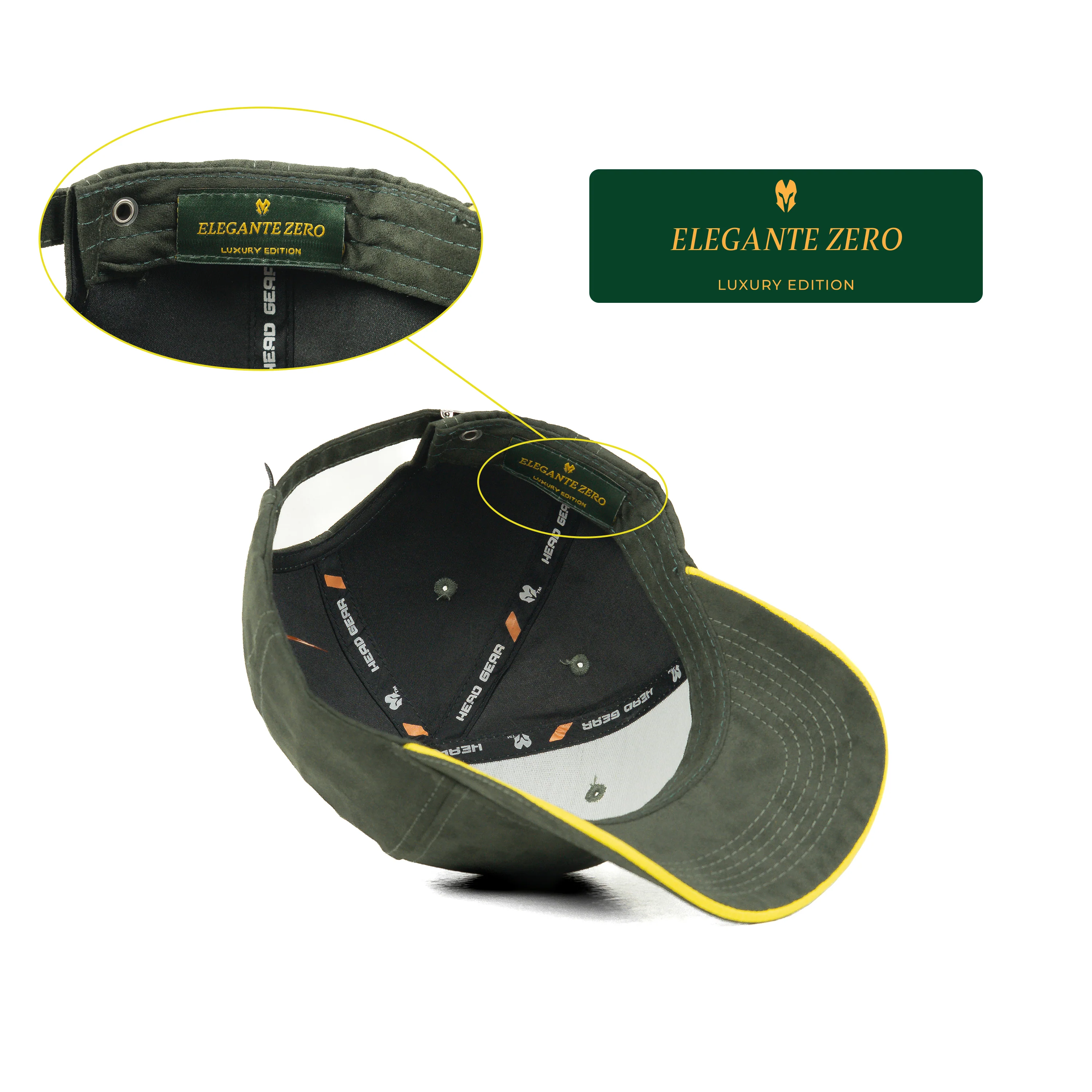 HEAD GEAR ELEGANTE ZERO GREEN SANDWICH YELLOW CAP (NO LOGO) - Image 14