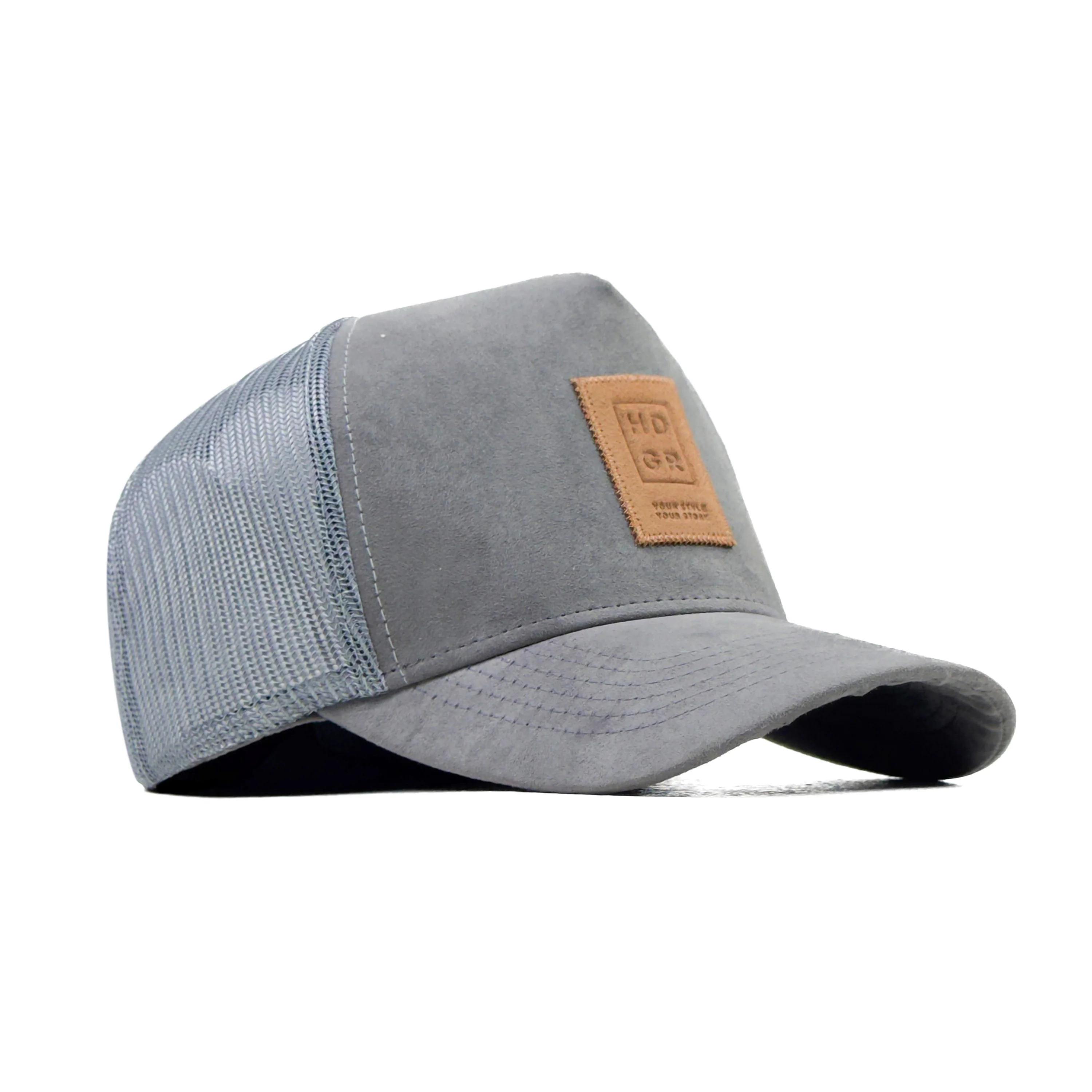 HEAD GEAR GREY TRUCKER LEATHER PATCH CAP - Image 3