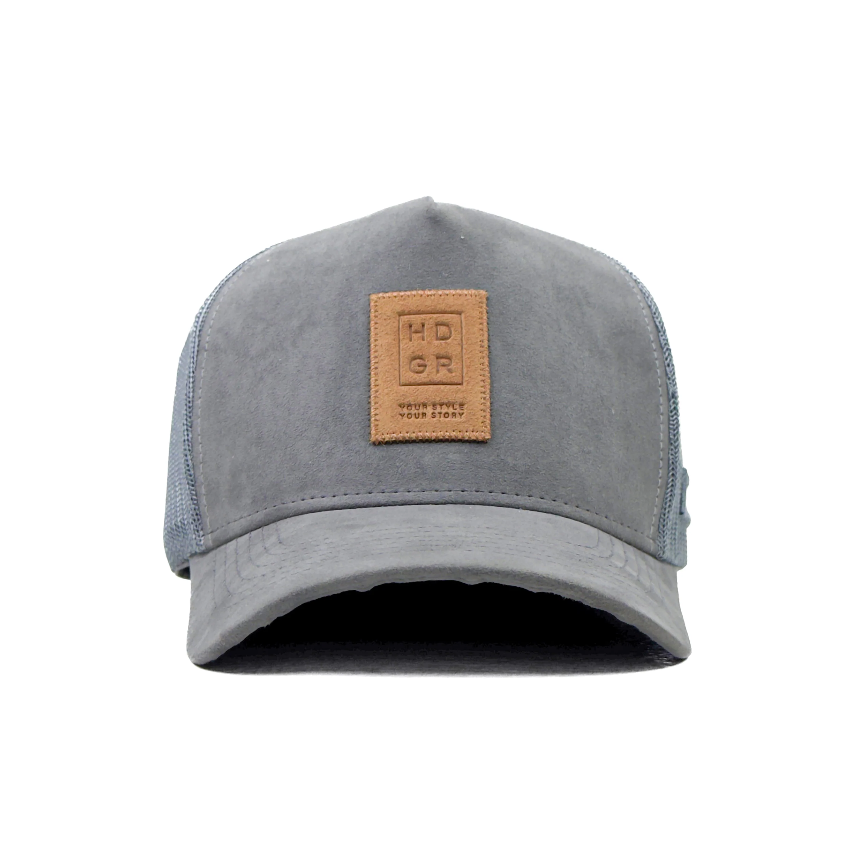 HEAD GEAR GREY TRUCKER LEATHER PATCH CAP - Image 4