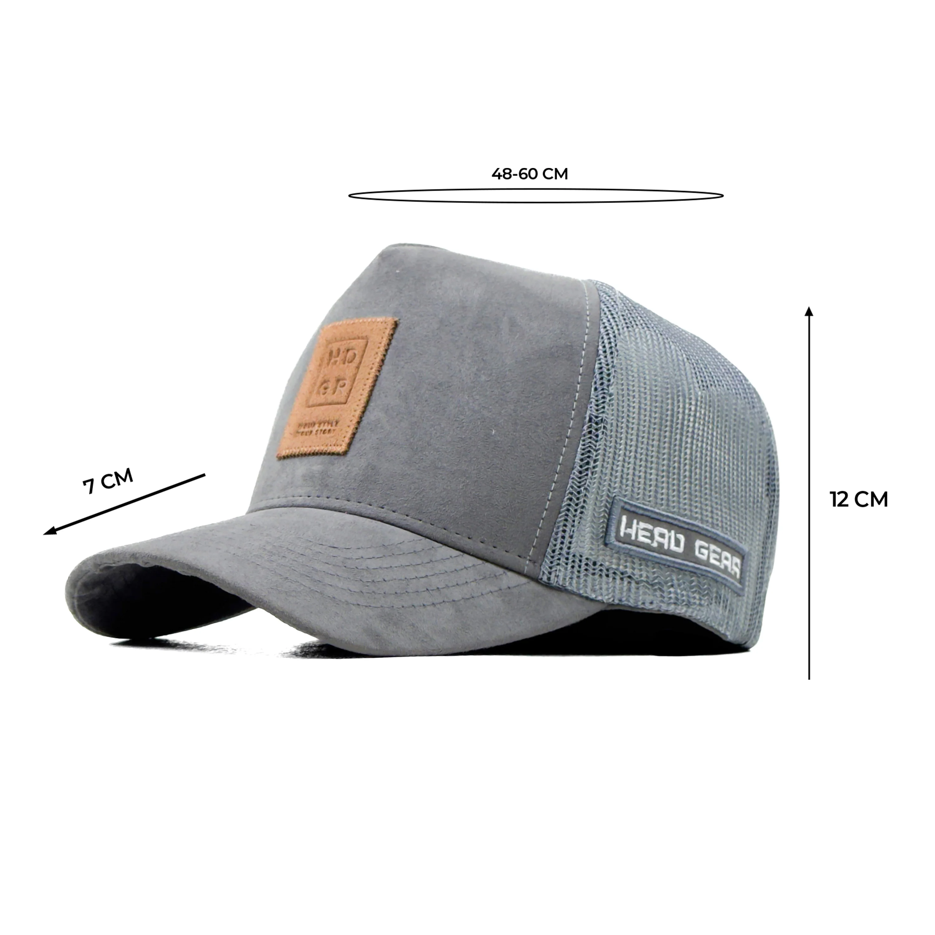 HEAD GEAR GREY TRUCKER LEATHER PATCH CAP - Image 7