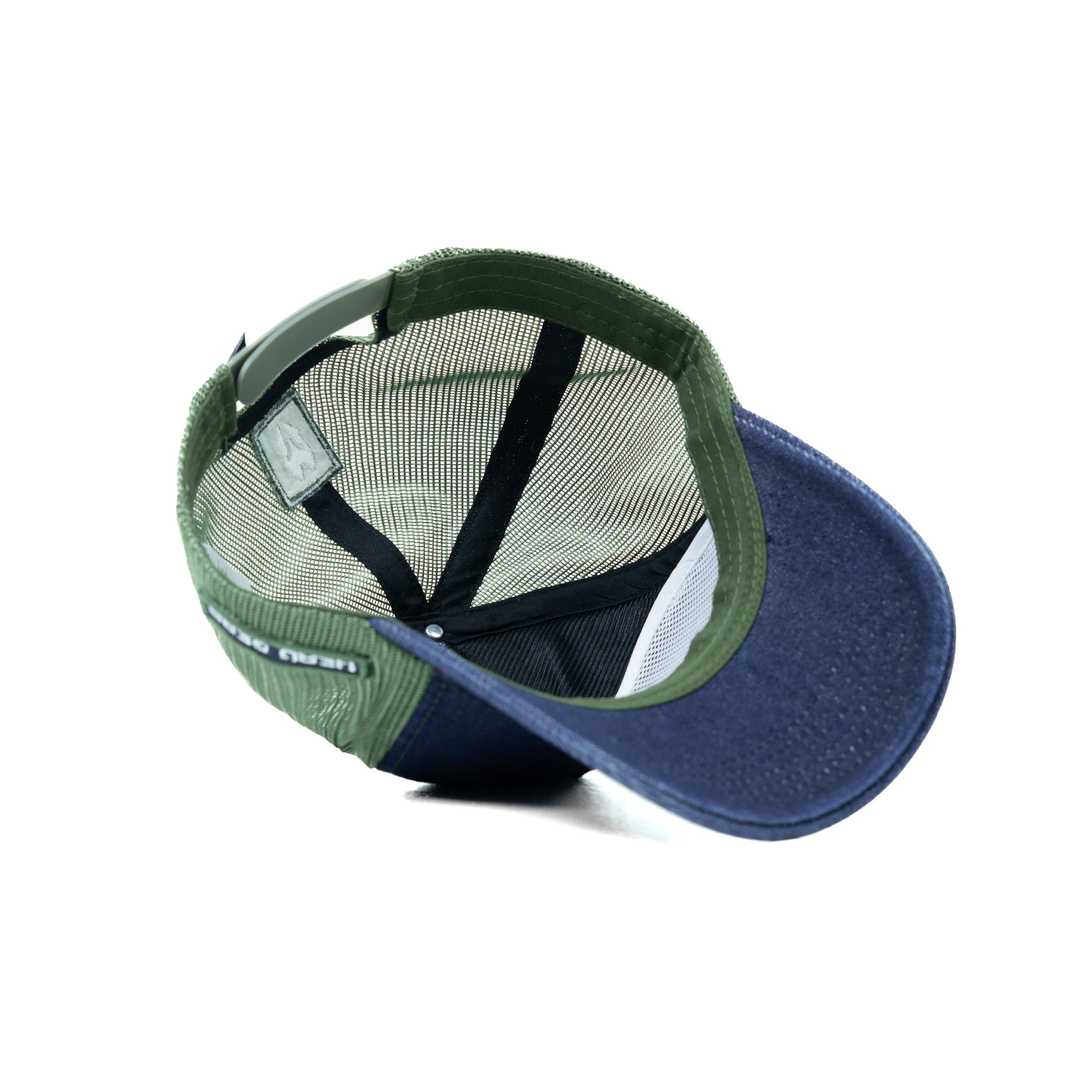HEAD GEAR NAVY BLUE GREEN DENIM TRUCKER CAP - Image 12