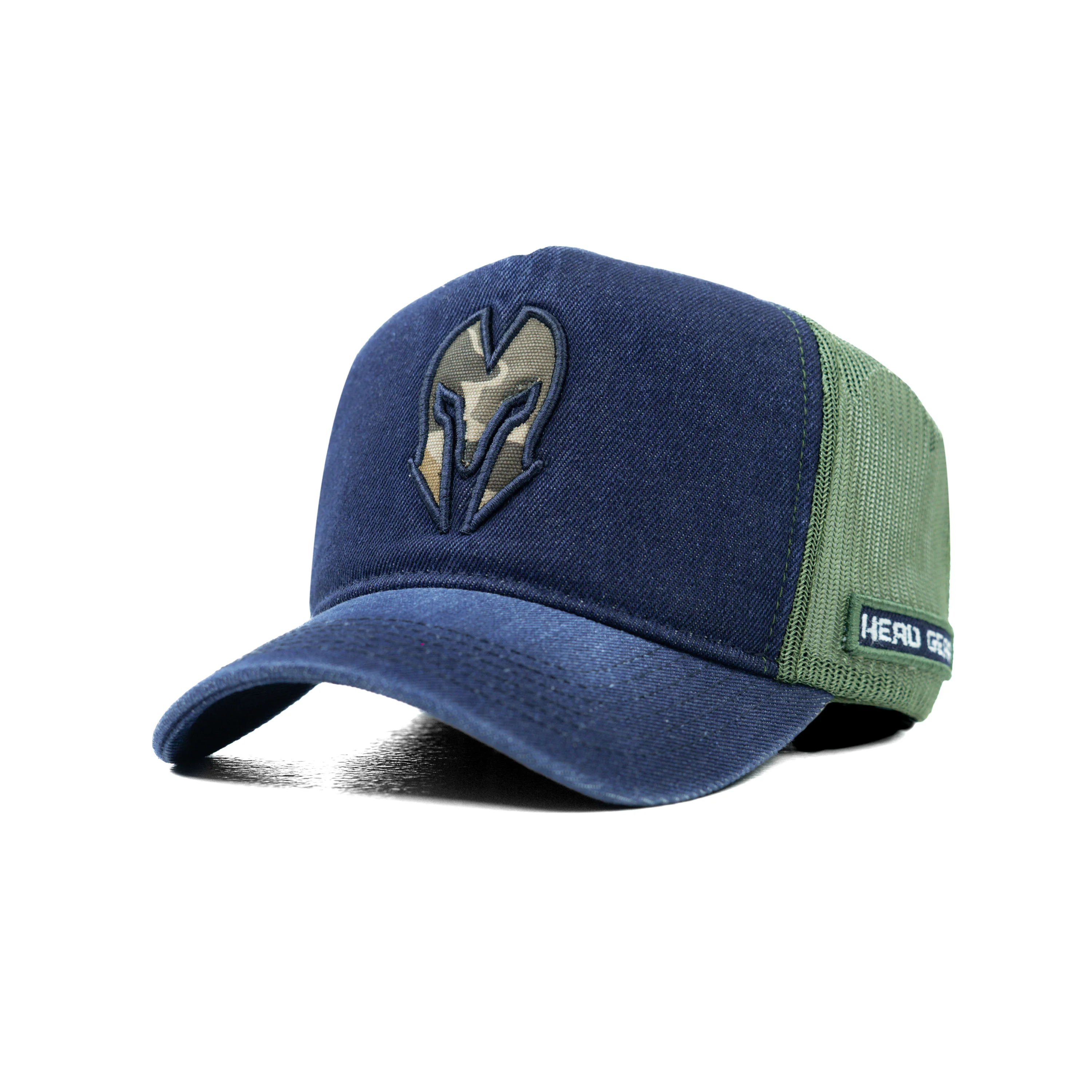 HEAD GEAR NAVY BLUE GREEN DENIM TRUCKER CAP - Image 5