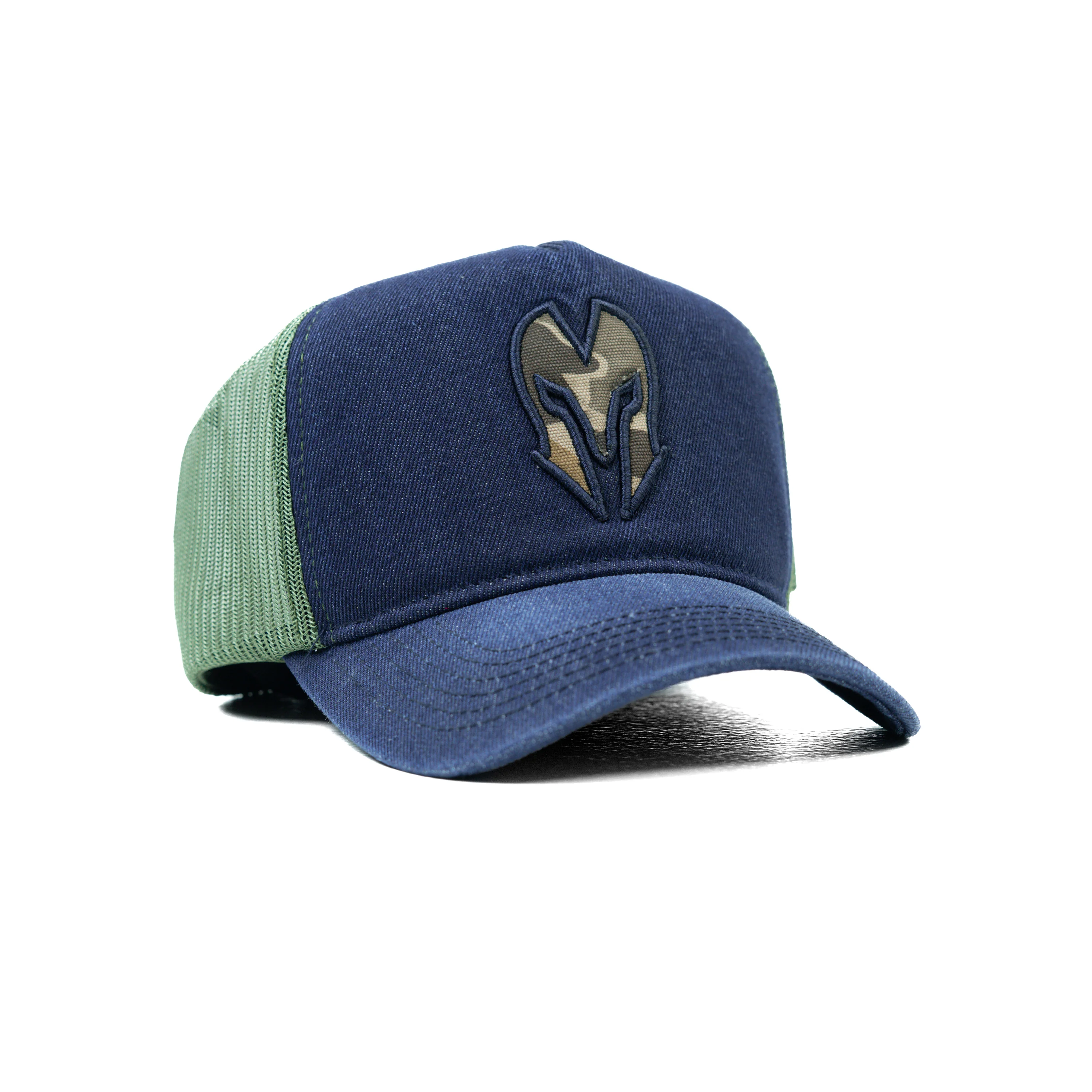 HEAD GEAR NAVY BLUE GREEN DENIM TRUCKER CAP - Image 7