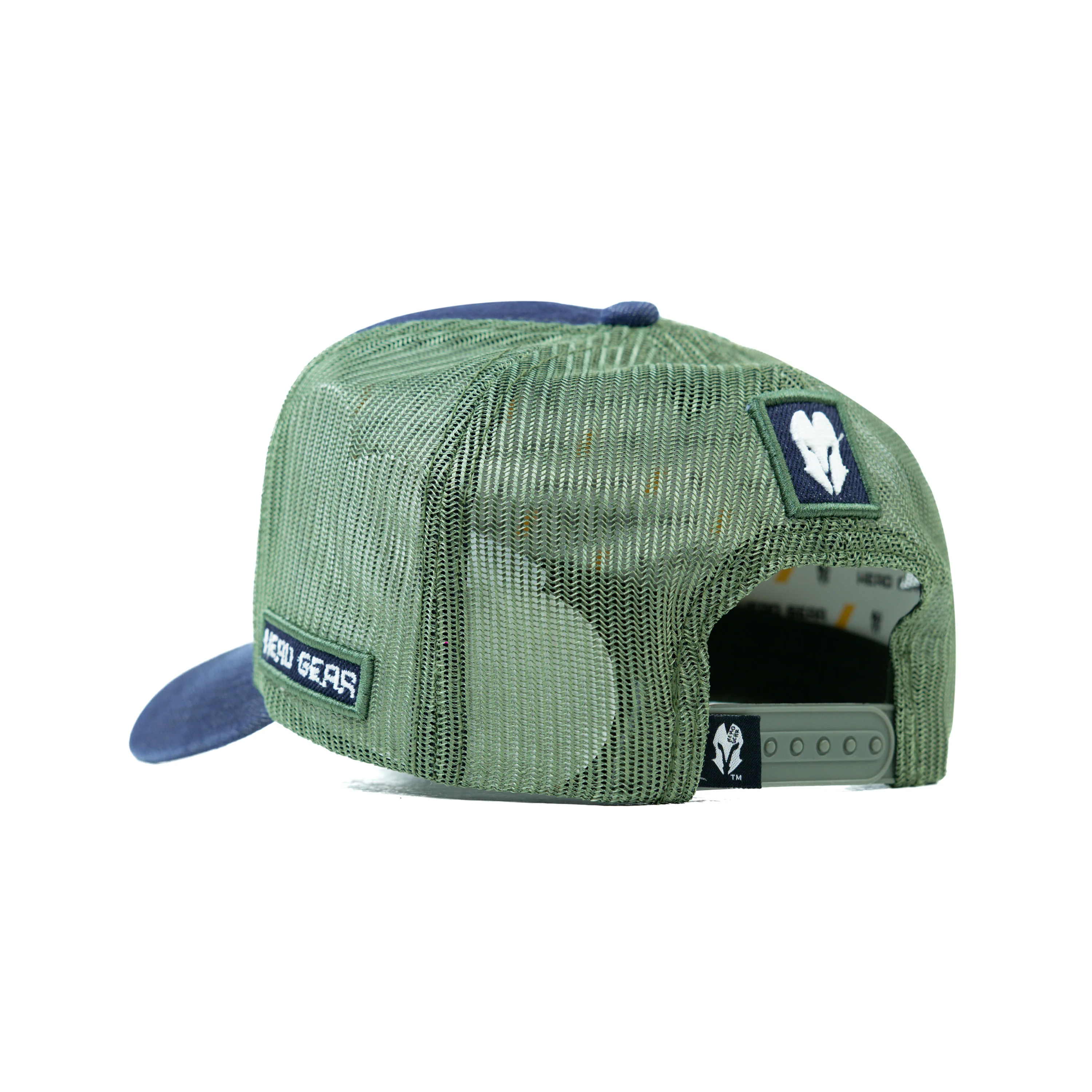 HEAD GEAR NAVY BLUE GREEN DENIM TRUCKER CAP - Image 9
