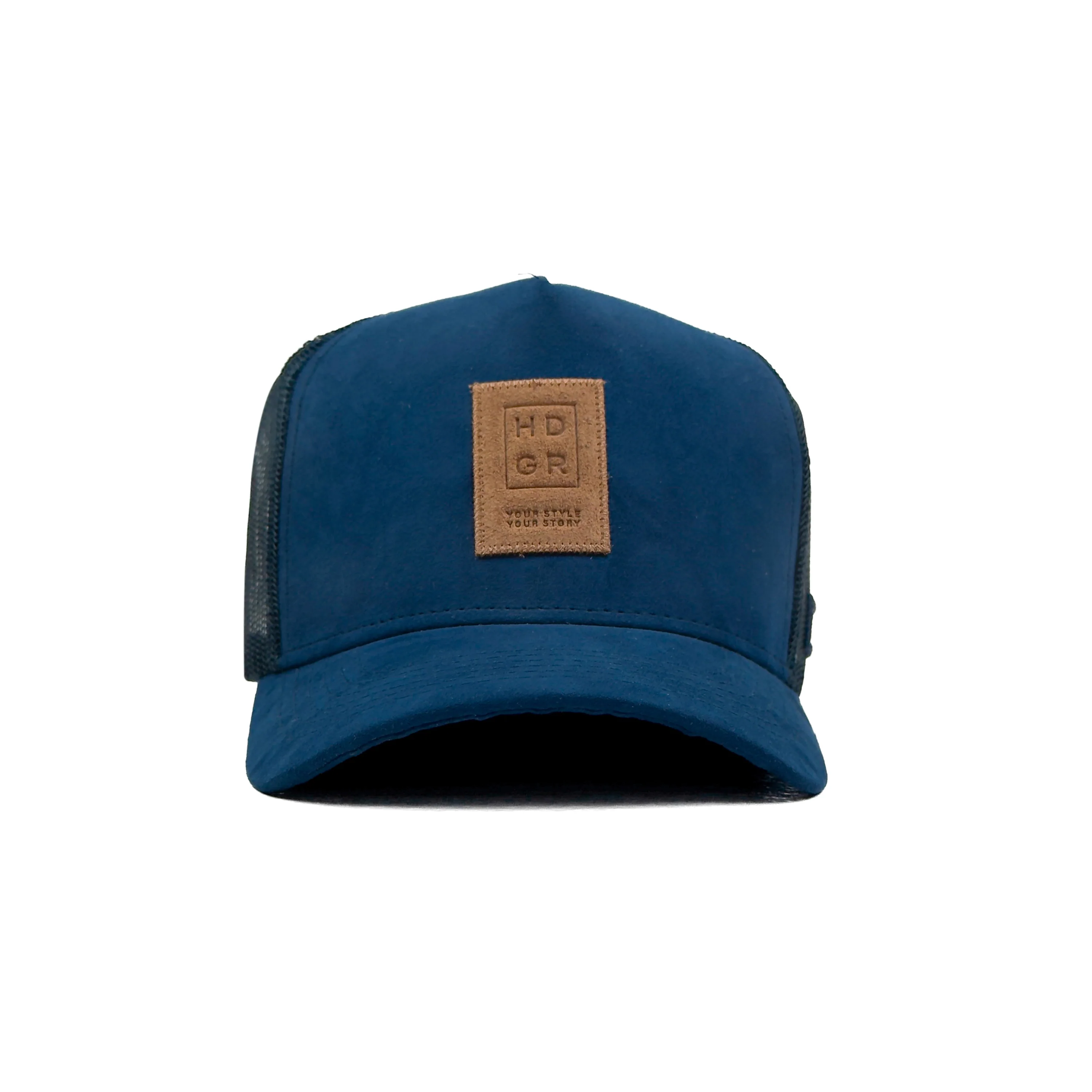 HEAD GEAR NAVY BLUE TRUCKER LEATHER PATCH CAP - Image 4