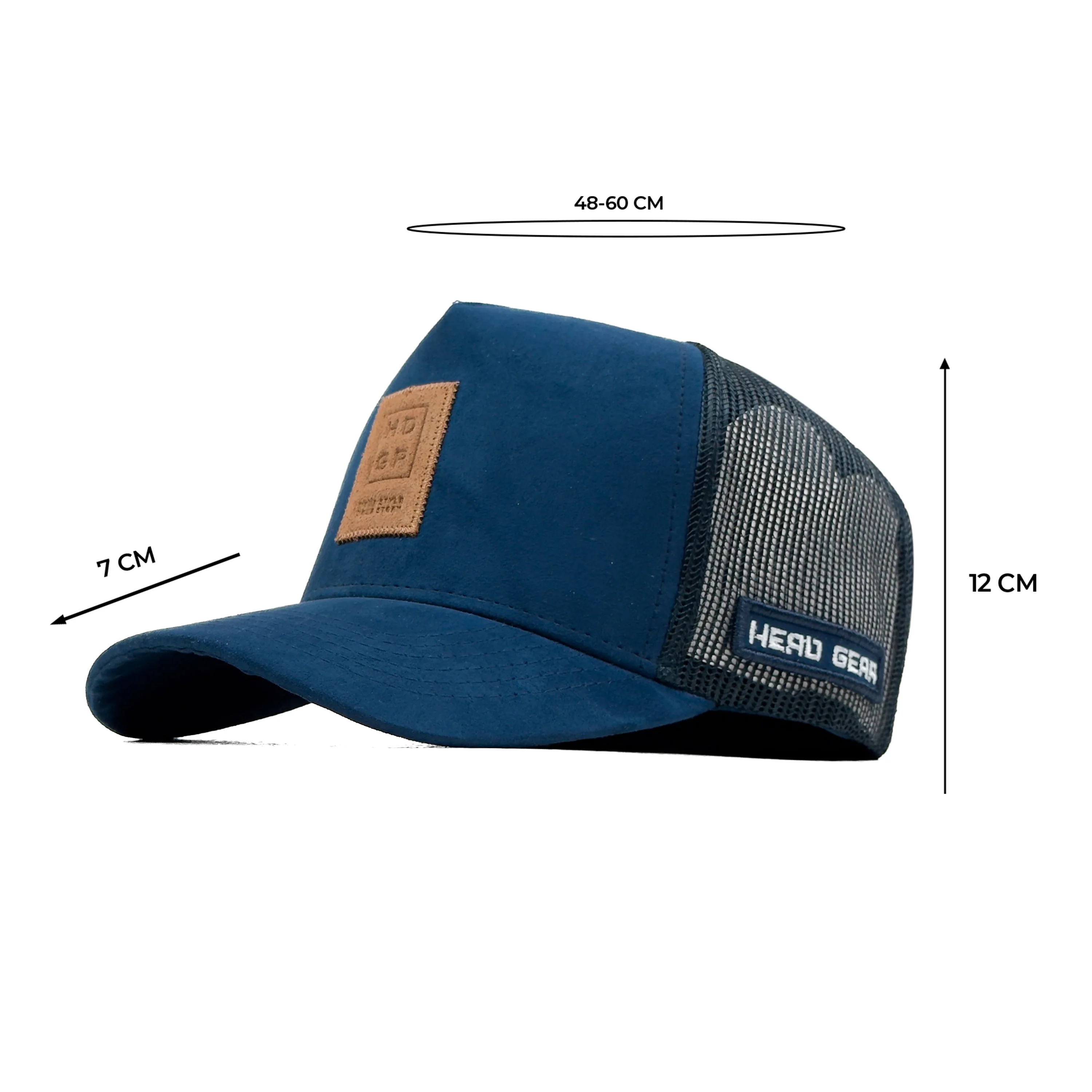 HEAD GEAR NAVY BLUE TRUCKER LEATHER PATCH CAP - Image 7