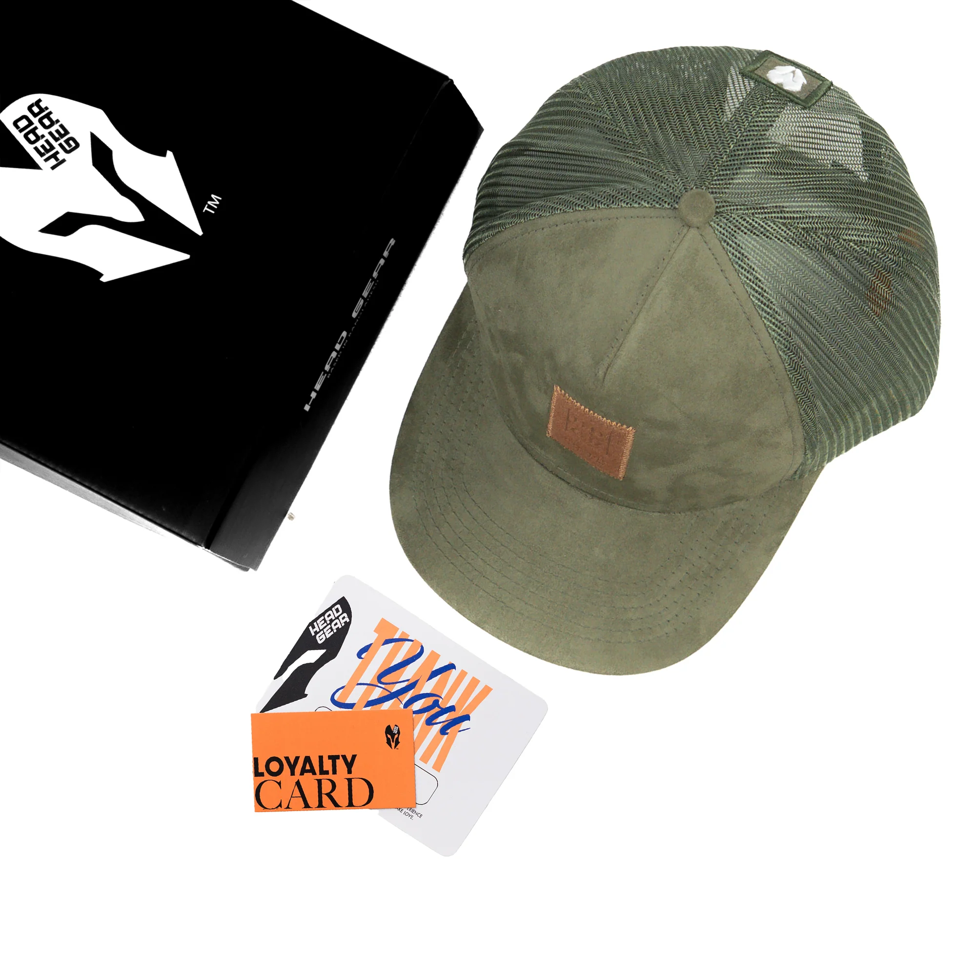 HEAD GEAR OLIVE TRUCKER LEATHER PATCH CAP - Image 2