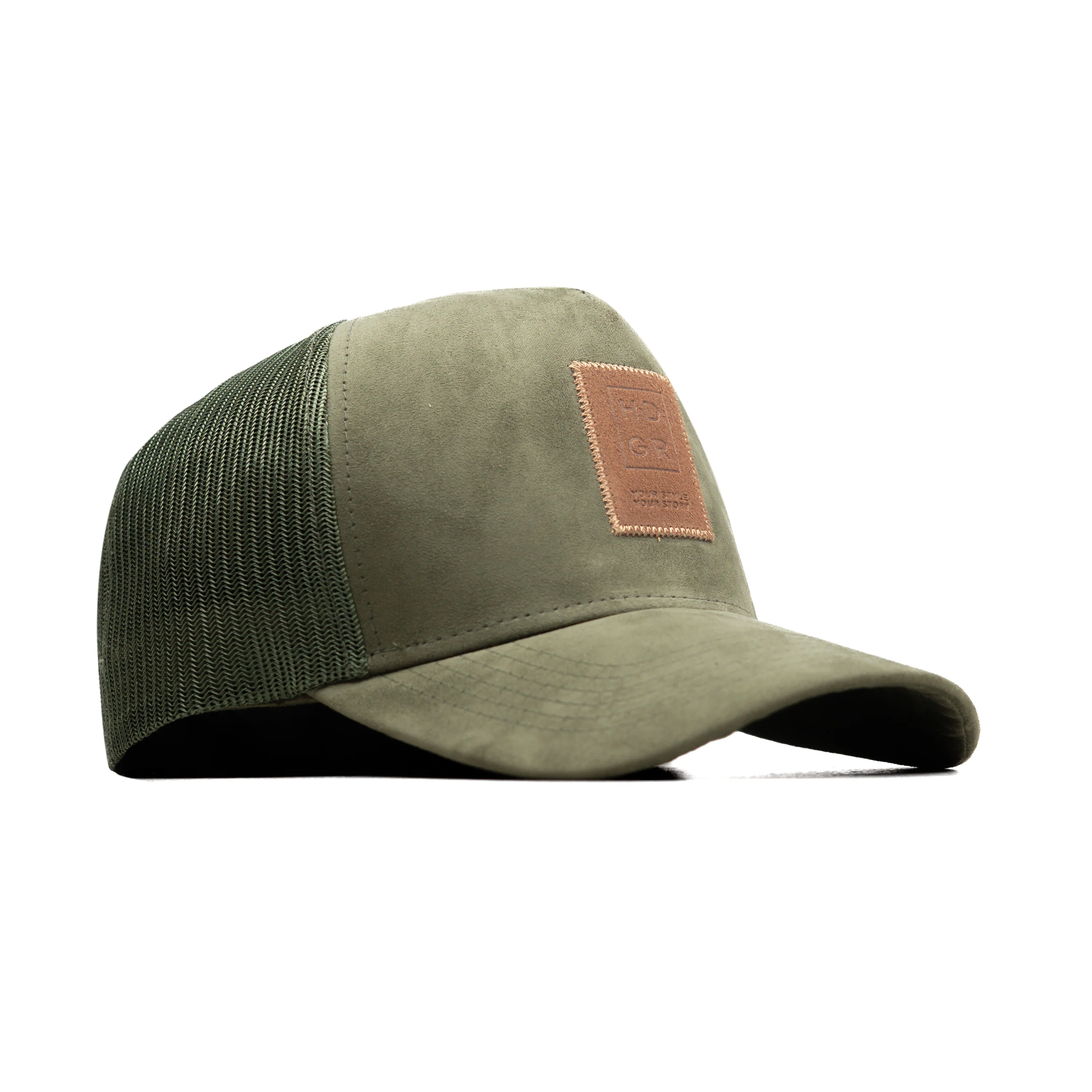 HEAD GEAR OLIVE TRUCKER LEATHER PATCH CAP - Image 3