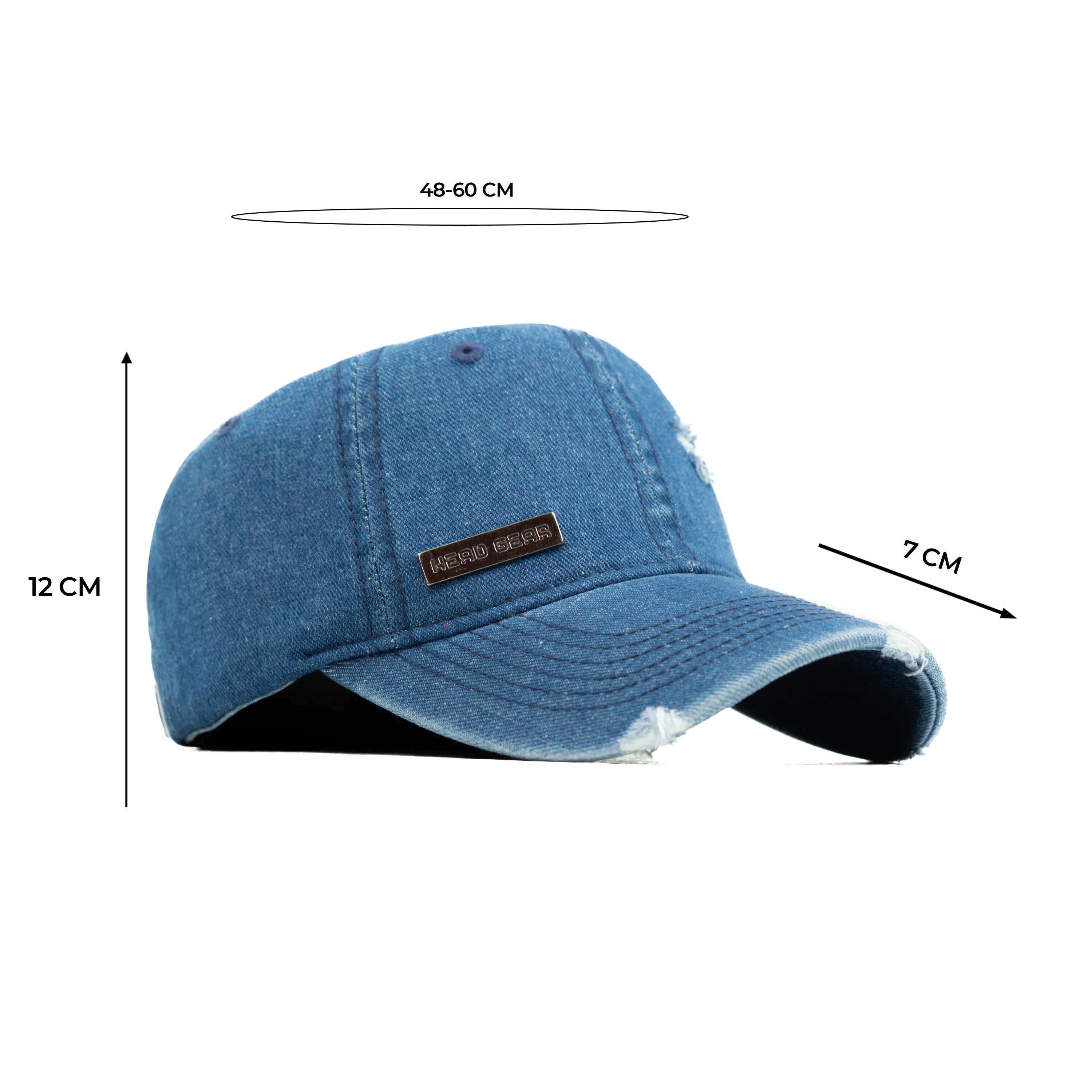 HEAD GEAR WASHED DENIM METAL PATCH RIPPED CAP - BLUE - Image 14