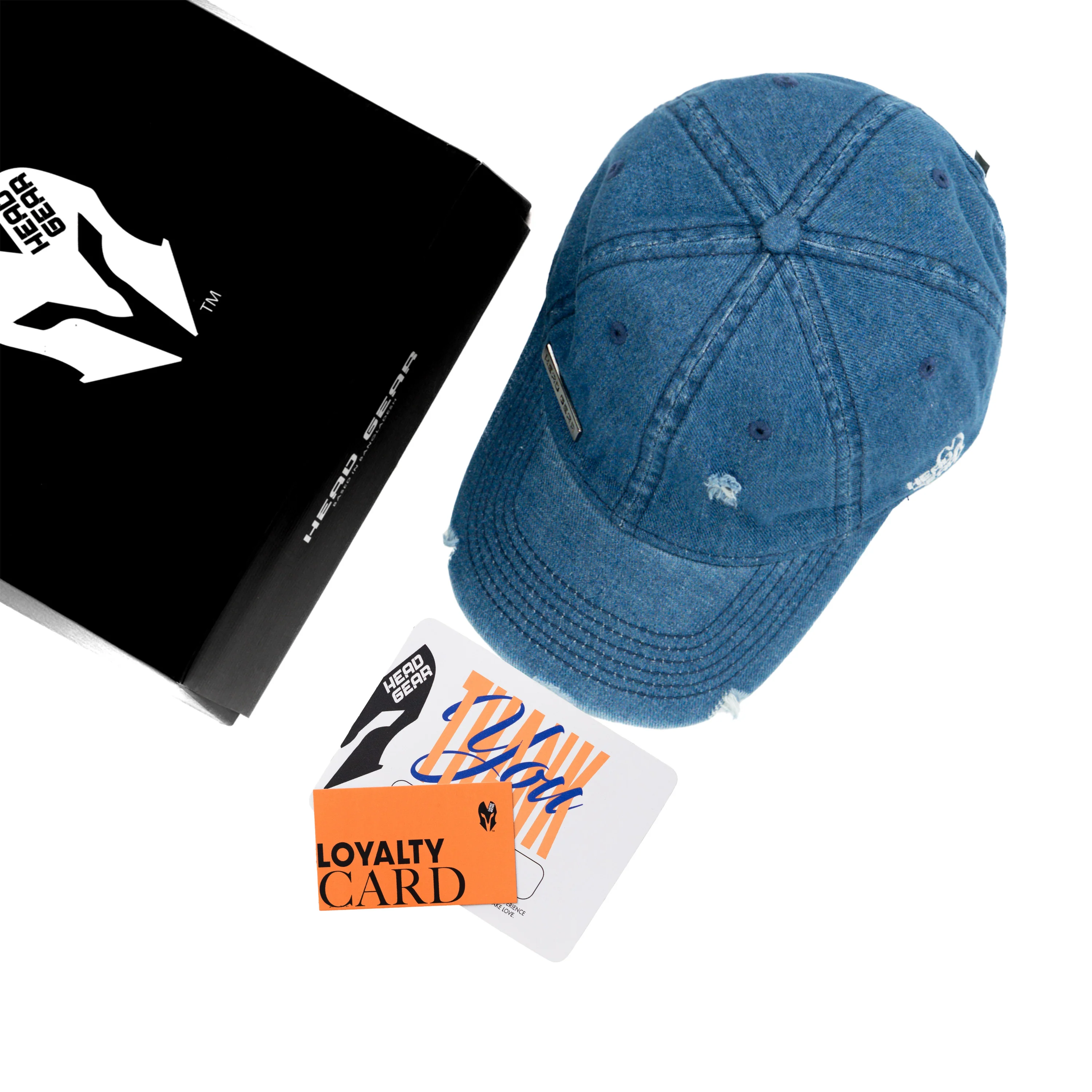 HEAD GEAR WASHED DENIM METAL PATCH RIPPED CAP - BLUE - Image 2