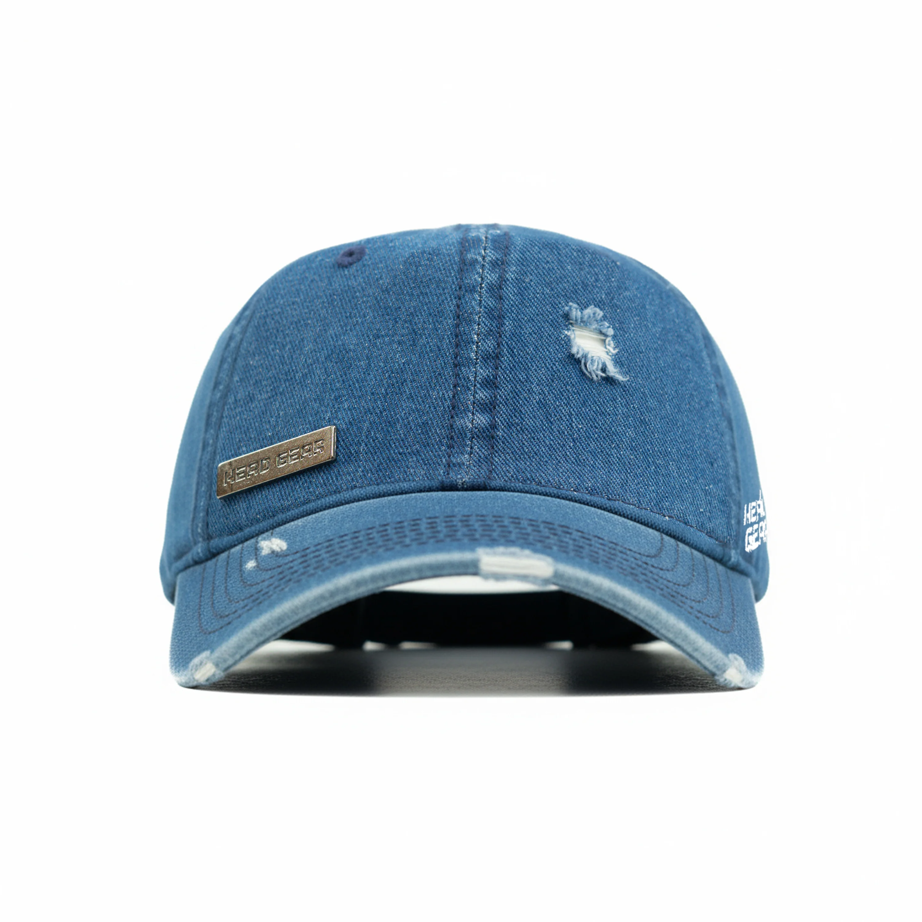 HEAD GEAR WASHED DENIM METAL PATCH RIPPED CAP - BLUE - Image 4