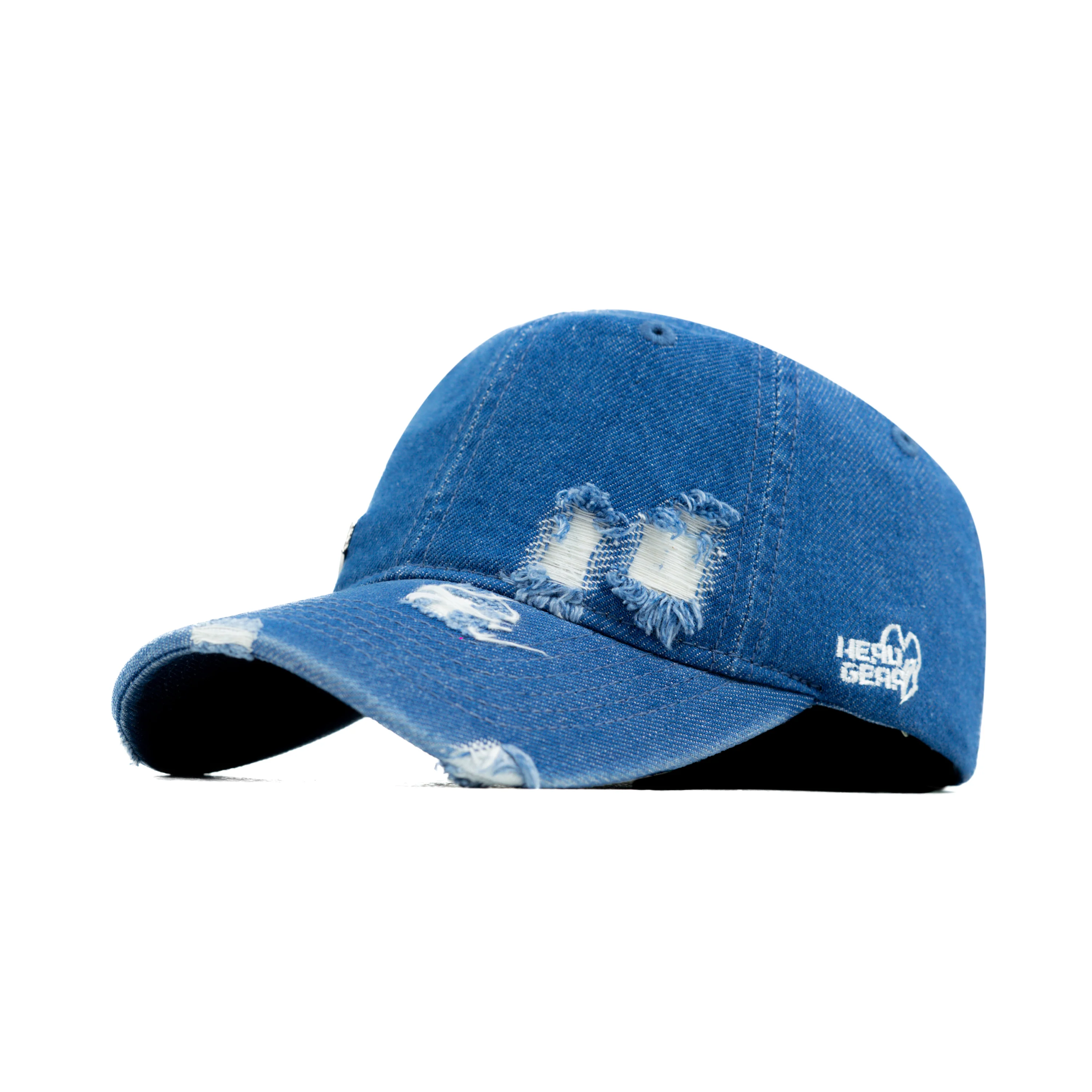 HEAD GEAR WASHED DENIM METAL PATCH RIPPED CAP - DARK BLUE - Image 3