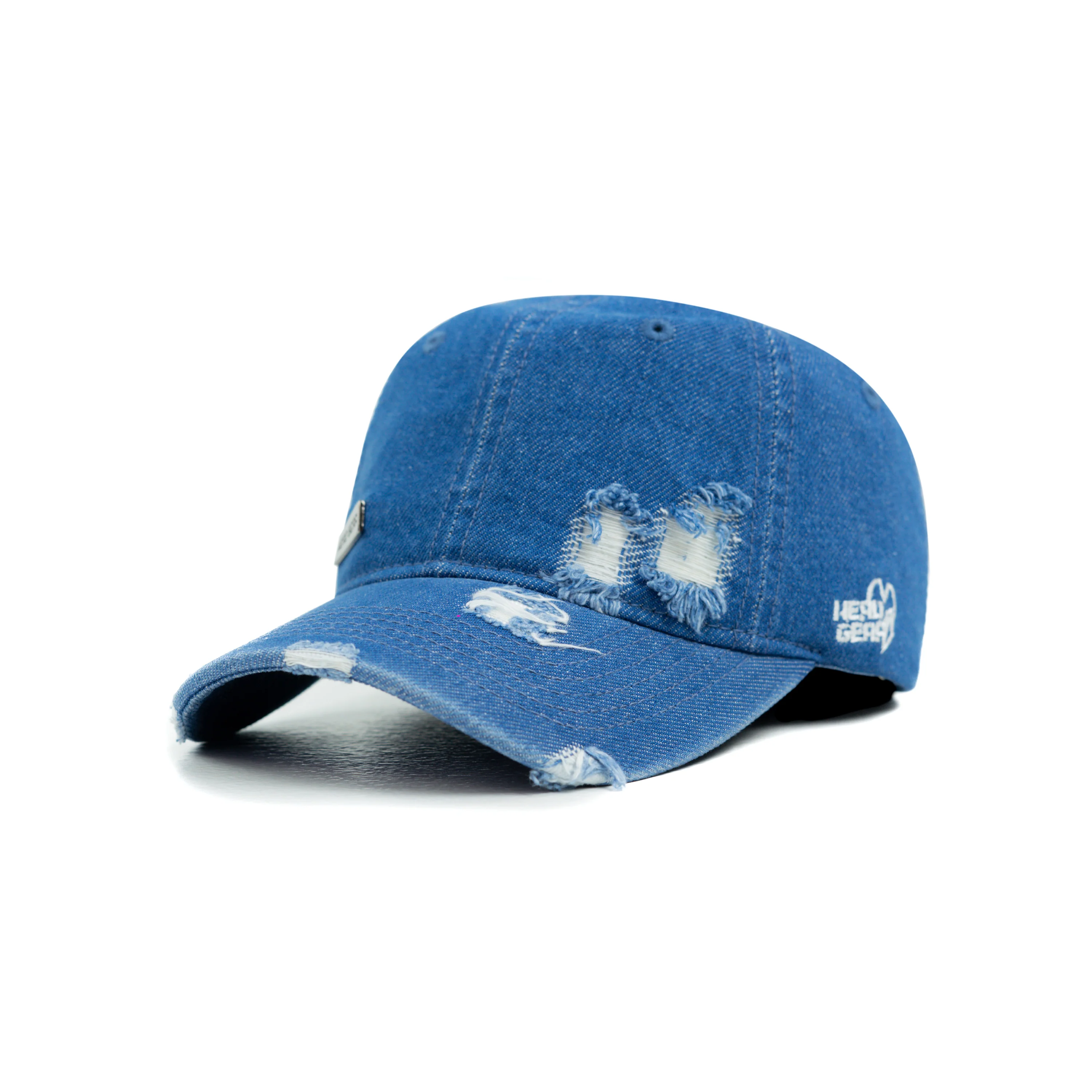 HEAD GEAR WASHED DENIM METAL PATCH RIPPED CAP - DARK BLUE - Image 5