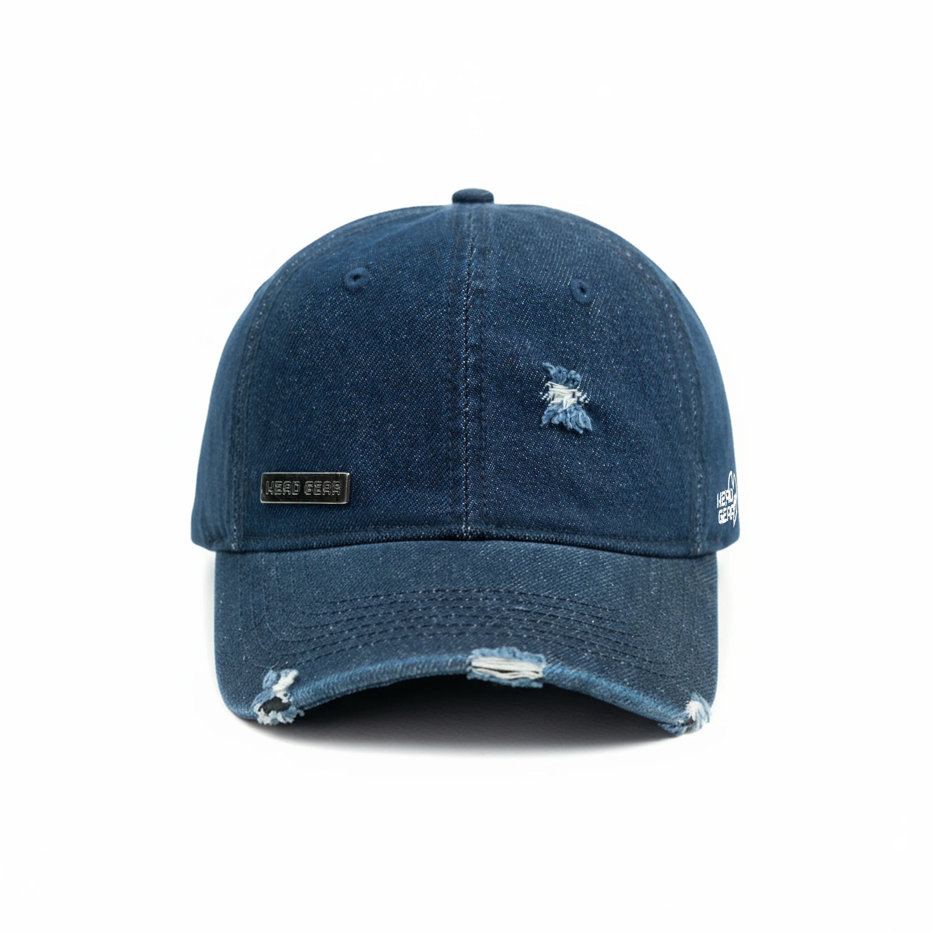 HEAD GEAR WASHED DENIM METAL PATCH RIPPED CAP - DARK NAVY BLUE - Image 6