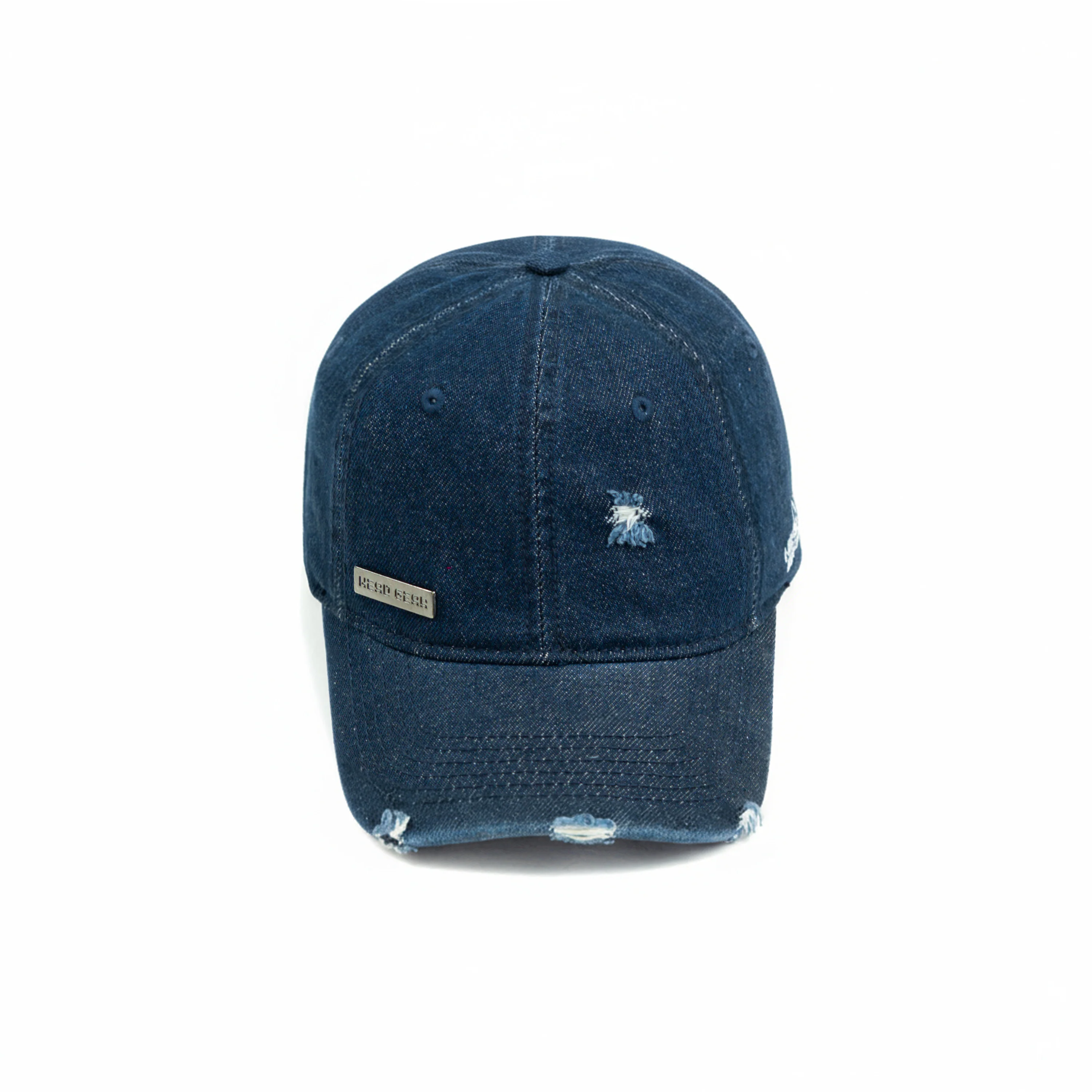 HEAD GEAR WASHED DENIM METAL PATCH RIPPED CAP - DARK NAVY BLUE - Image 8