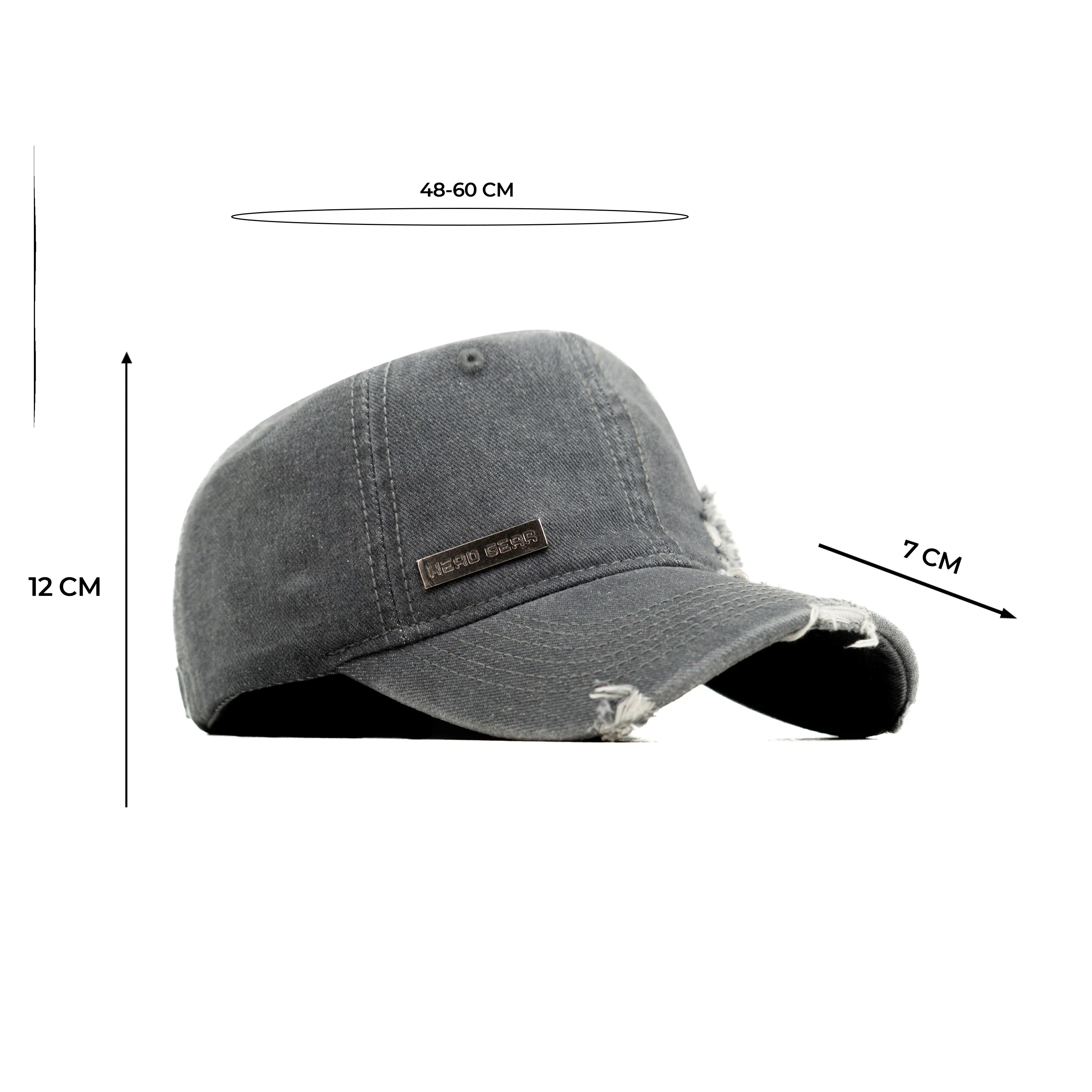 HEAD GEAR WASHED DENIM METAL PATCH RIPPED CAP - GREY - Image 14