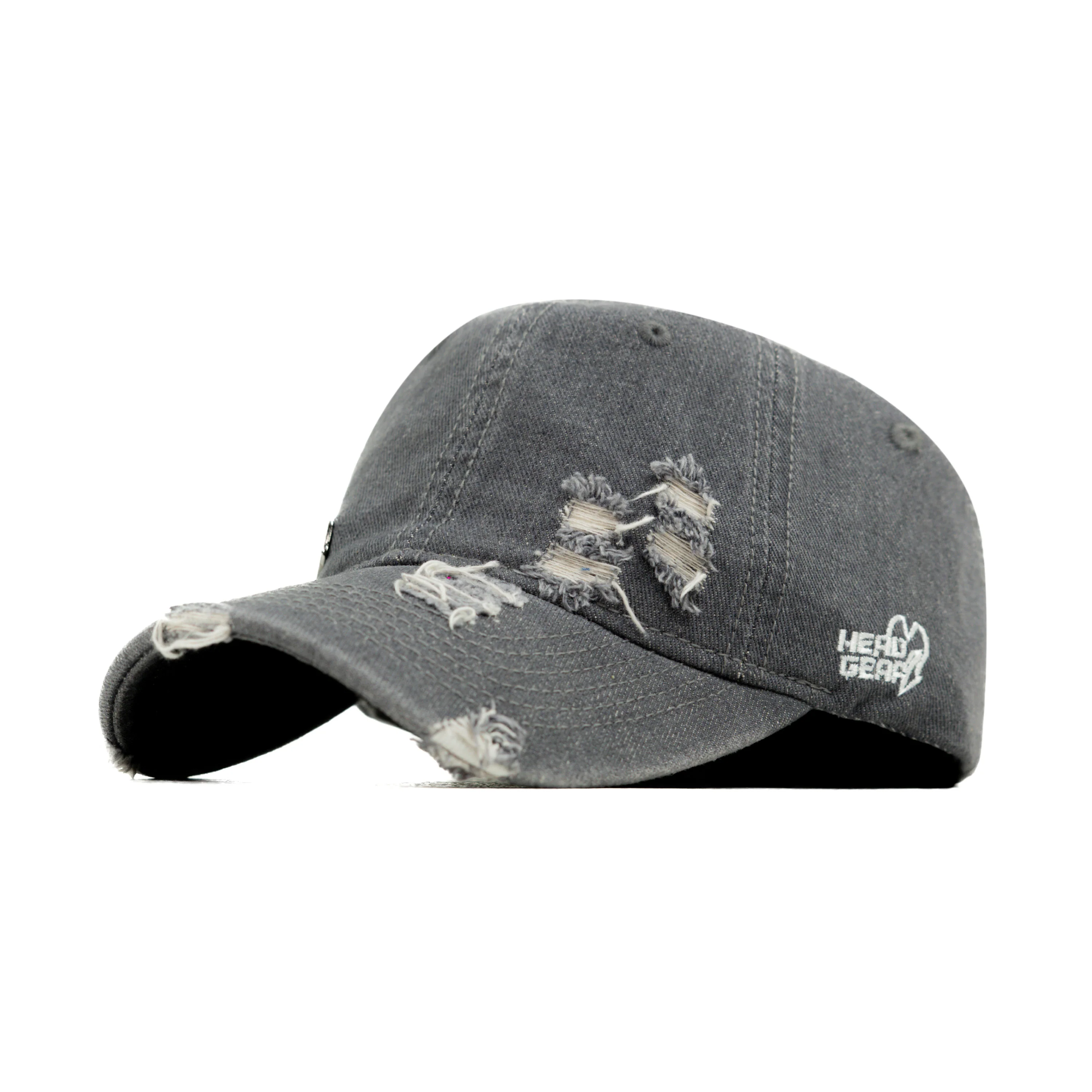 HEAD GEAR WASHED DENIM METAL PATCH RIPPED CAP - GREY - Image 3