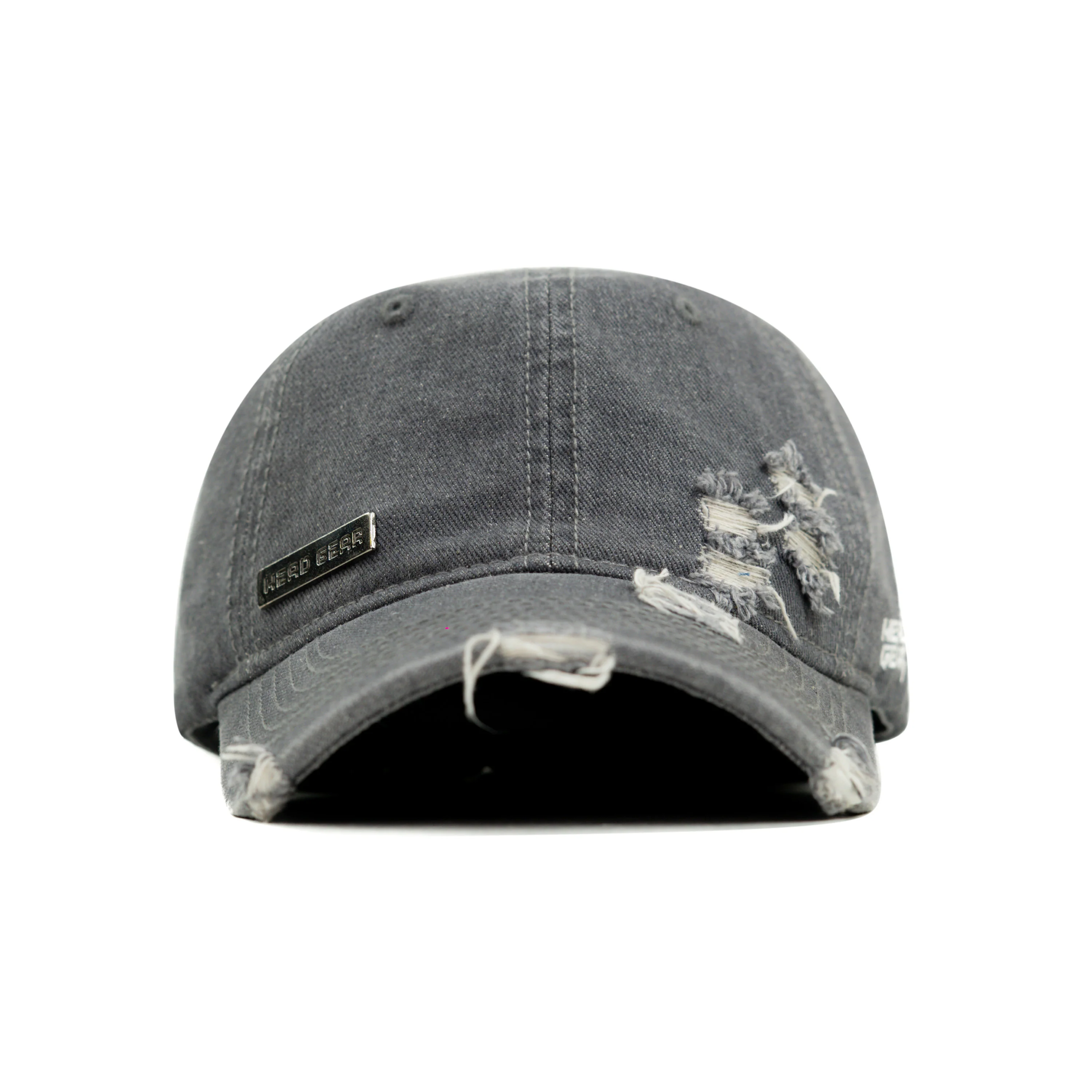 HEAD GEAR WASHED DENIM METAL PATCH RIPPED CAP - GREY - Image 4