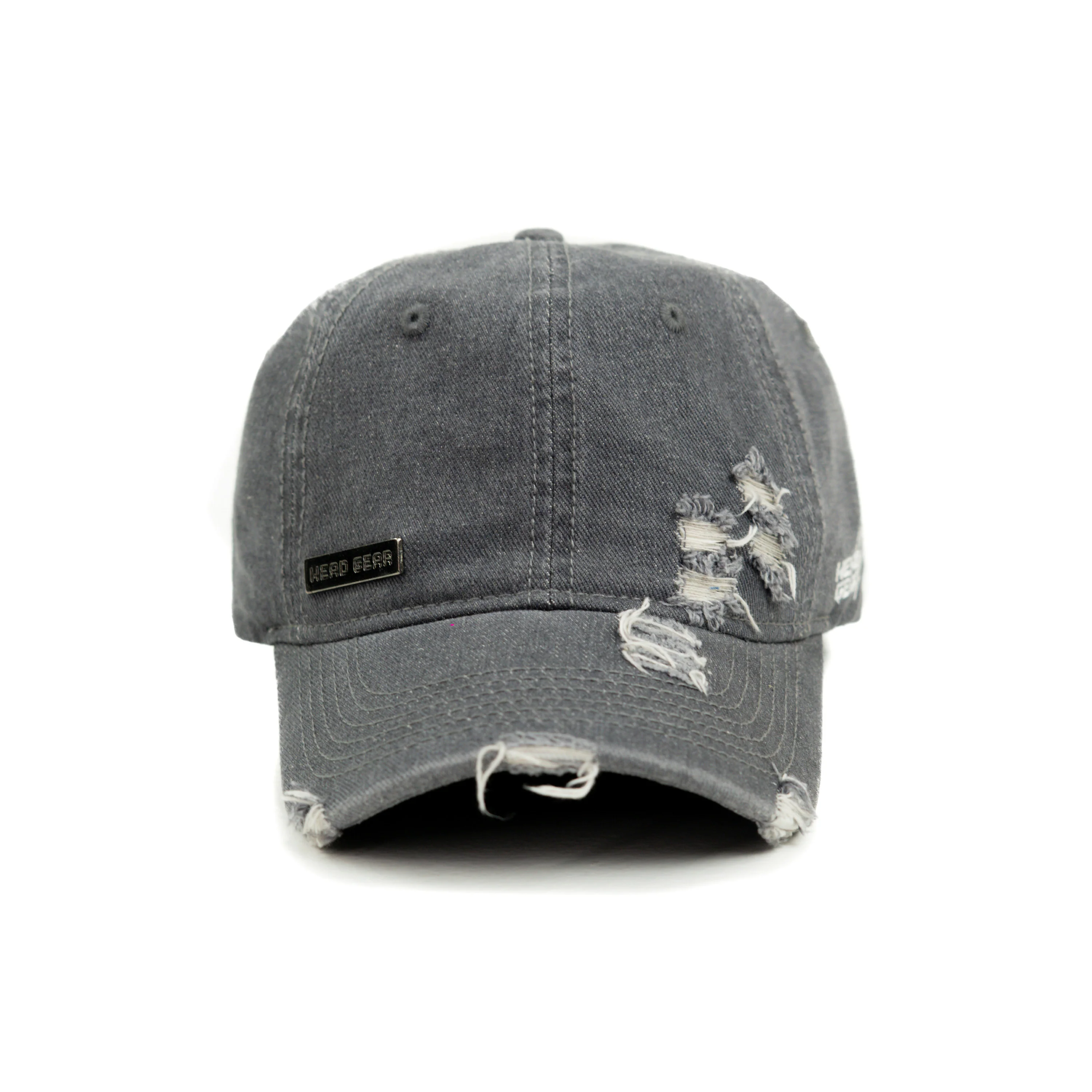 HEAD GEAR WASHED DENIM METAL PATCH RIPPED CAP - GREY - Image 6