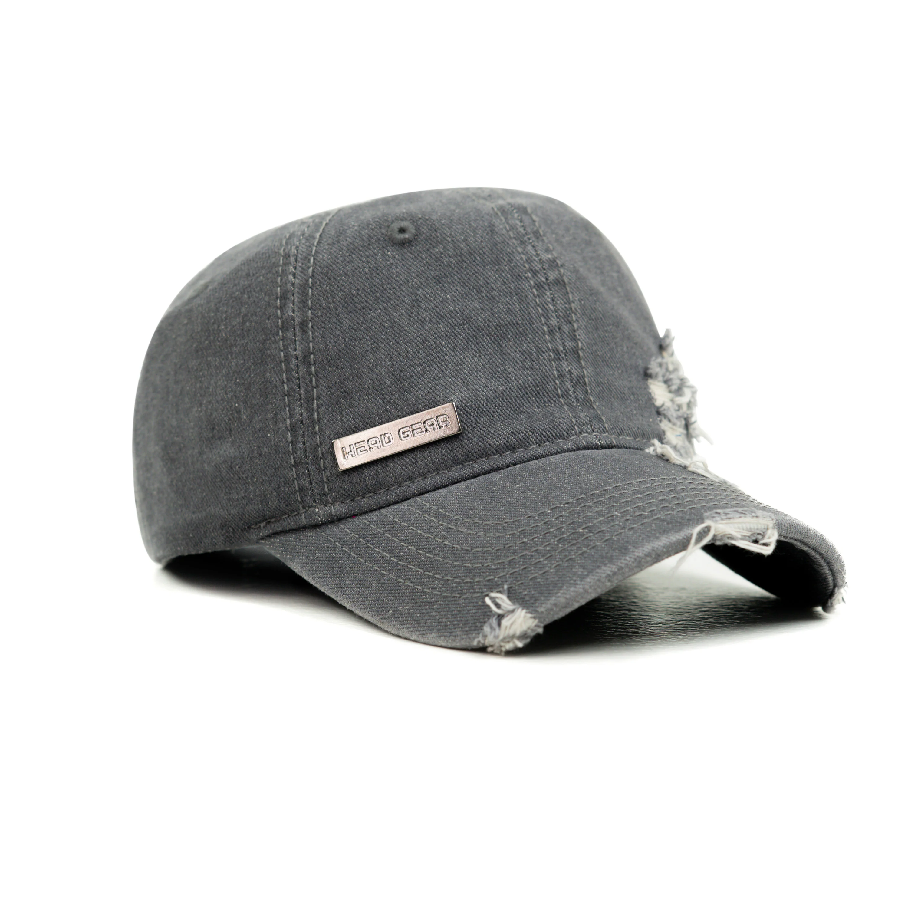 HEAD GEAR WASHED DENIM METAL PATCH RIPPED CAP - GREY - Image 7