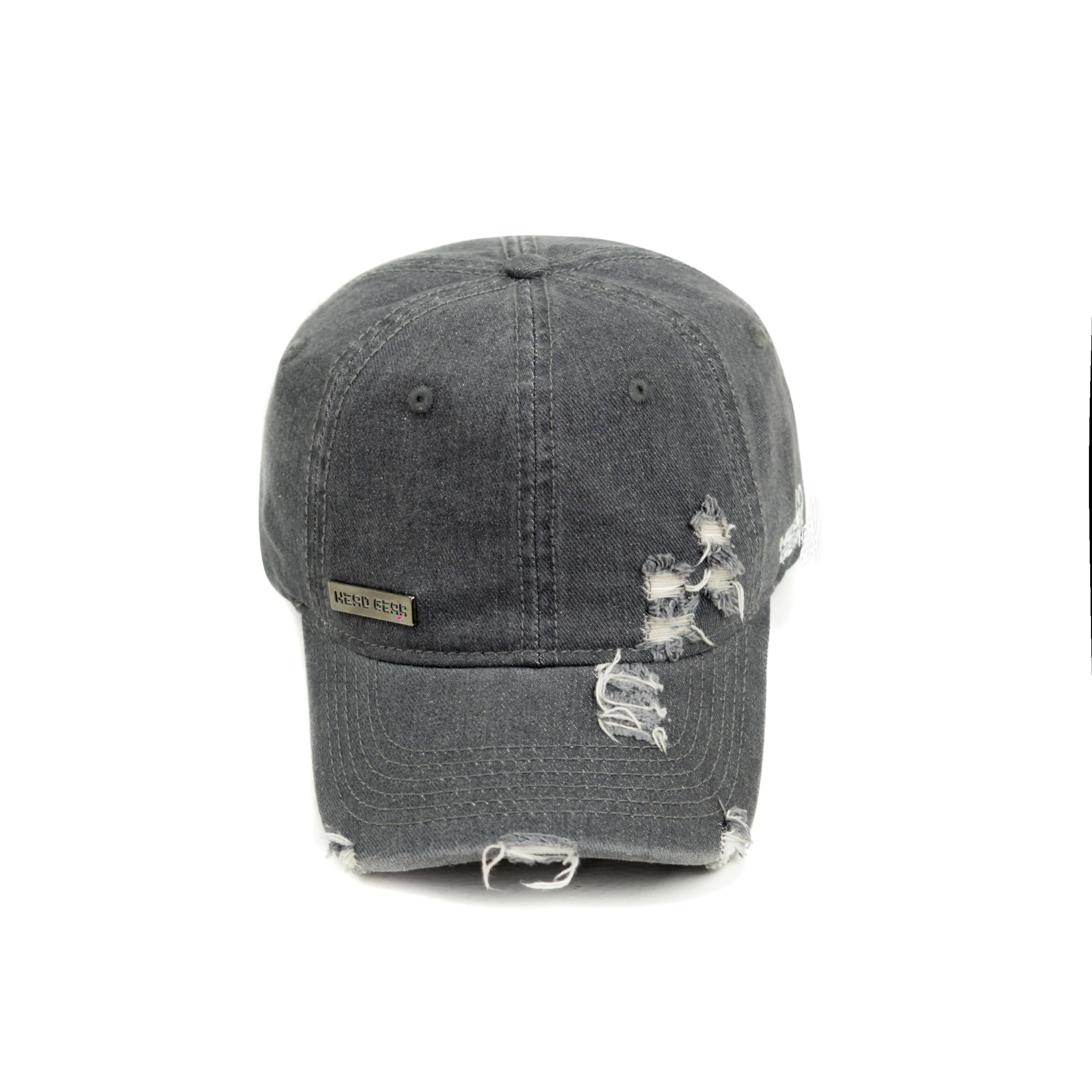HEAD GEAR WASHED DENIM METAL PATCH RIPPED CAP - GREY - Image 8