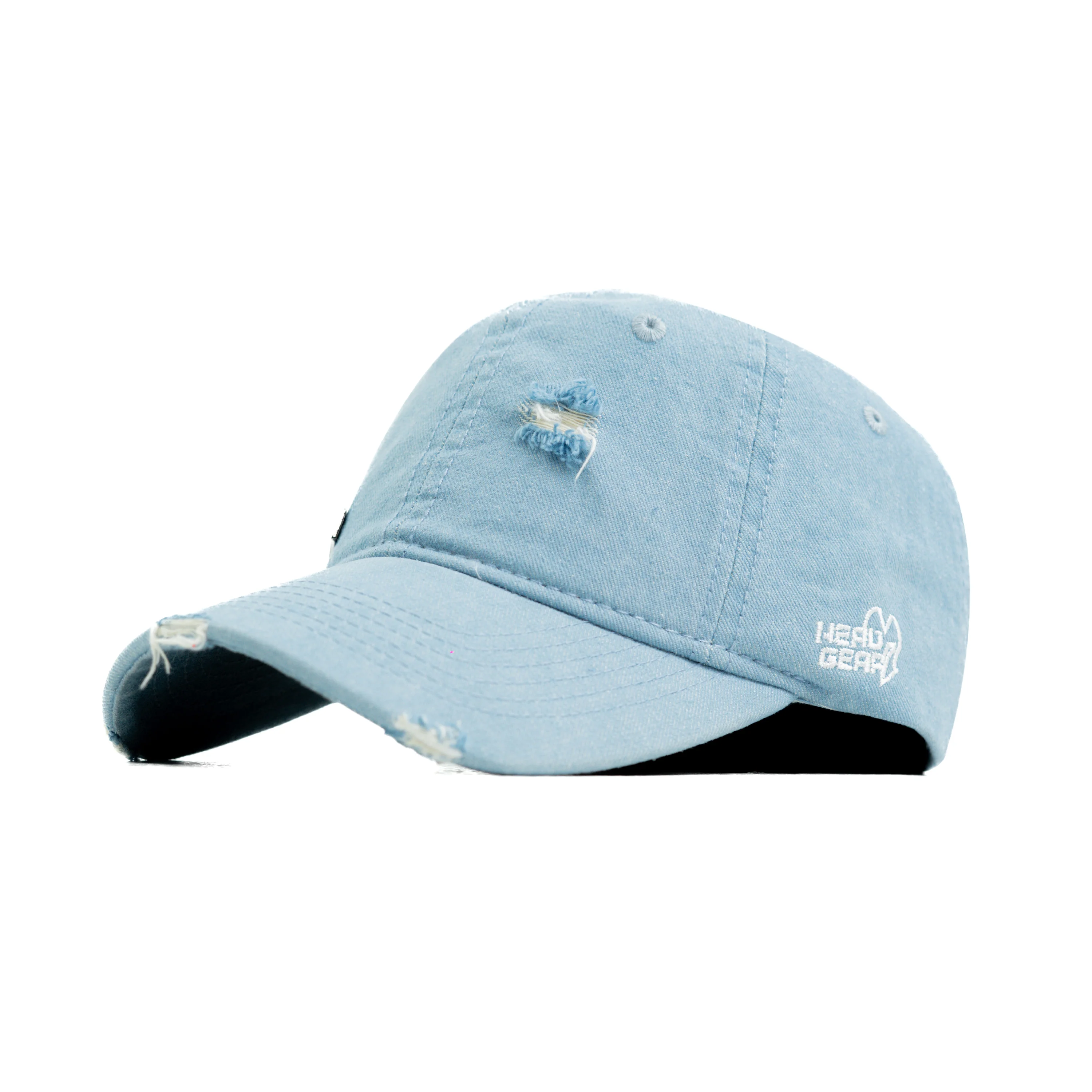 HEAD GEAR WASHED DENIM METAL PATCH RIPPED CAP - LIGHT SKY BLUE - Image 3